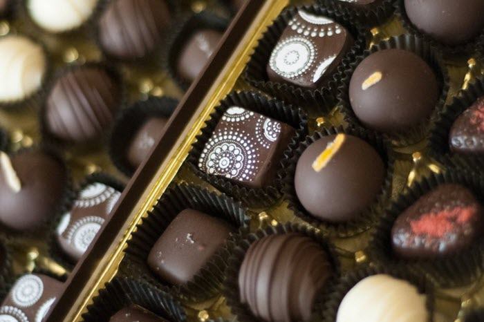 Selection of chocolates in a box