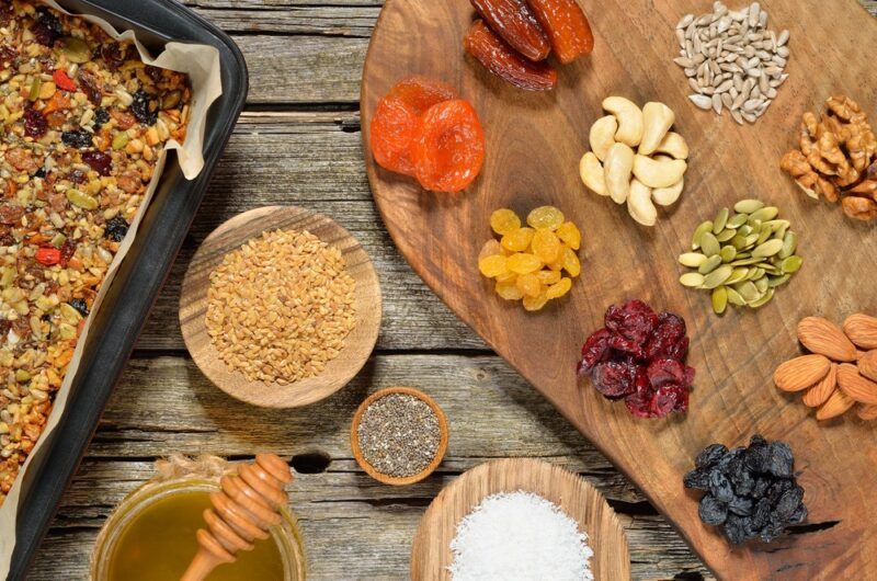 A selection of ingredients used to make homemade granola