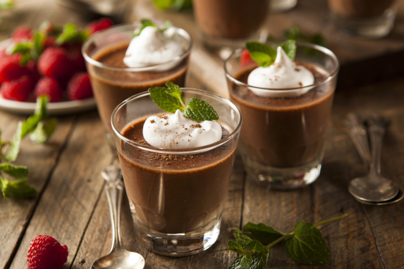 Three glasses of chocolate mousse