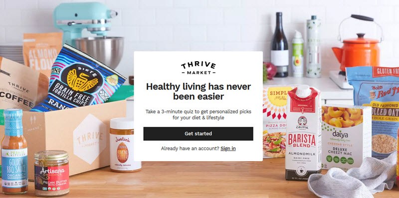 Thrive Market Website Screenshot showing organic foods on a table