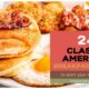 Bacon, eggs, and pancakes to represent 24 classic American breakfast foods
