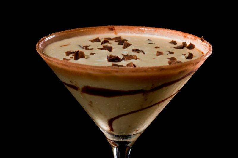 A toblerone cocktail with a chocolate swirl