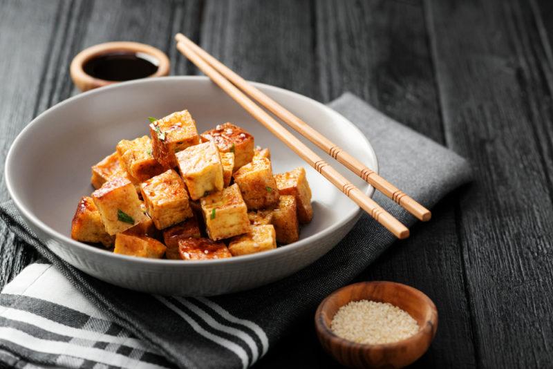 Cubed marinated tofu