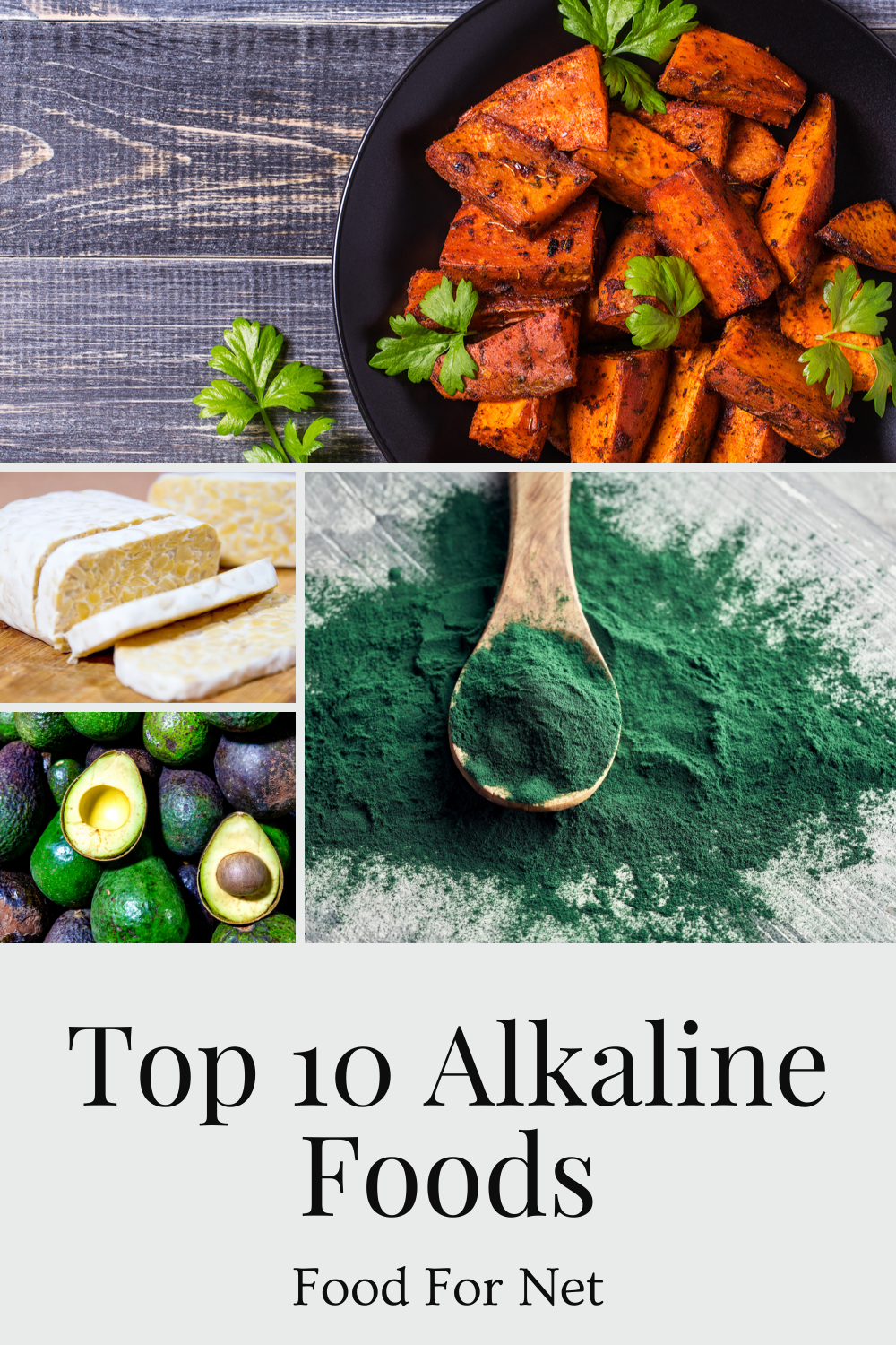 Some of the best alkaline foods, including spirulina, avocados, tempeh, and sweet potatoes