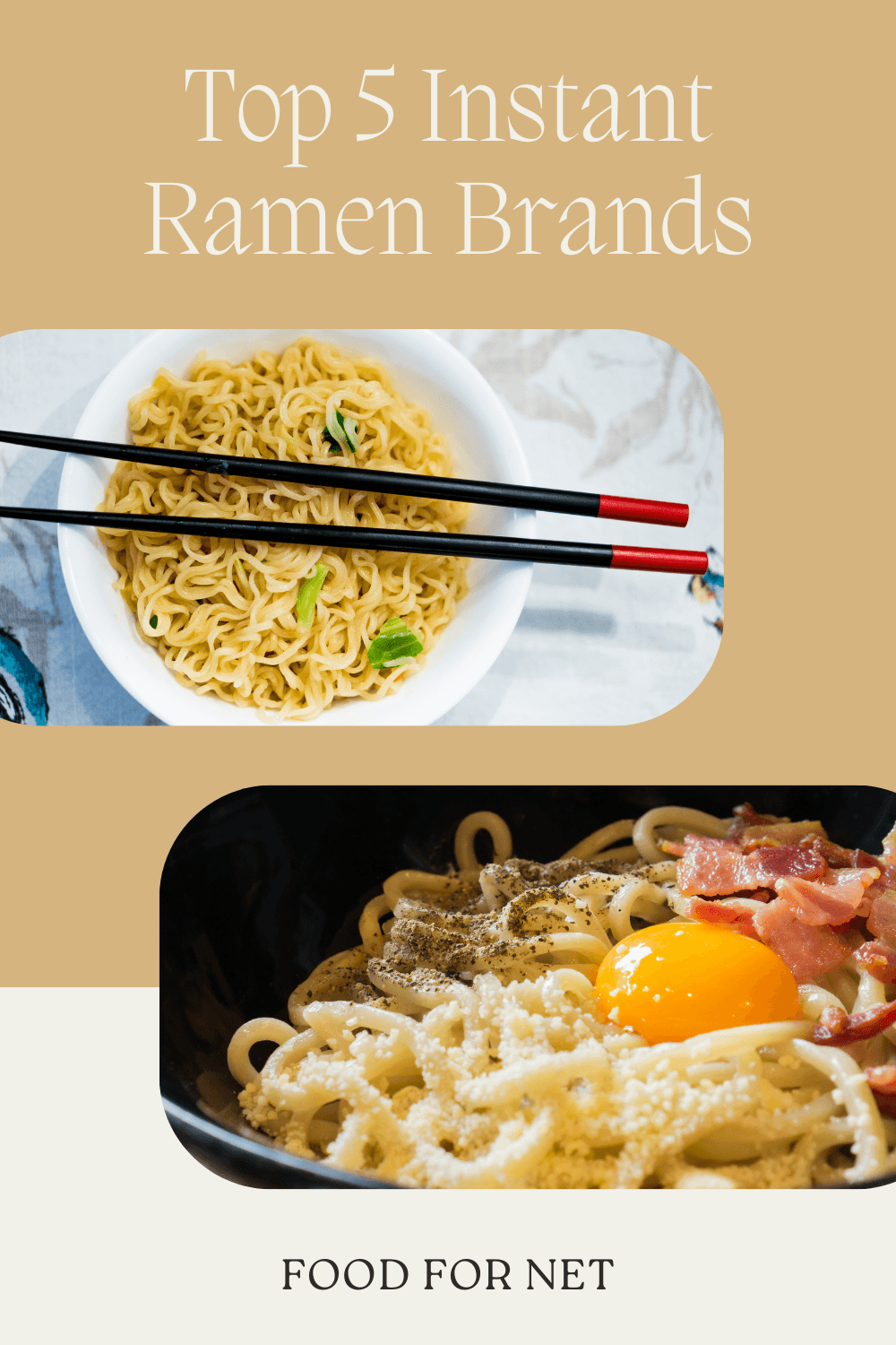 A white bowl of ramen noodles with chopsticks, next to a black dish of the noodles with an egg on top, looking at the best instant ramen brands