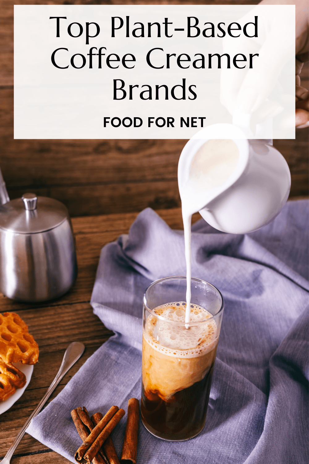 One of the best plant-based coffee creamer brands being poured into a glass of coffee