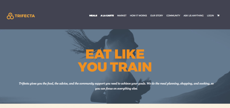 Trifecta Nutrition Paleo Meals Screenshot showing a woman running with the words 'Eat Like You Train'