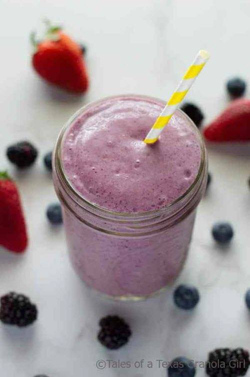 A purple smoothie in a glass