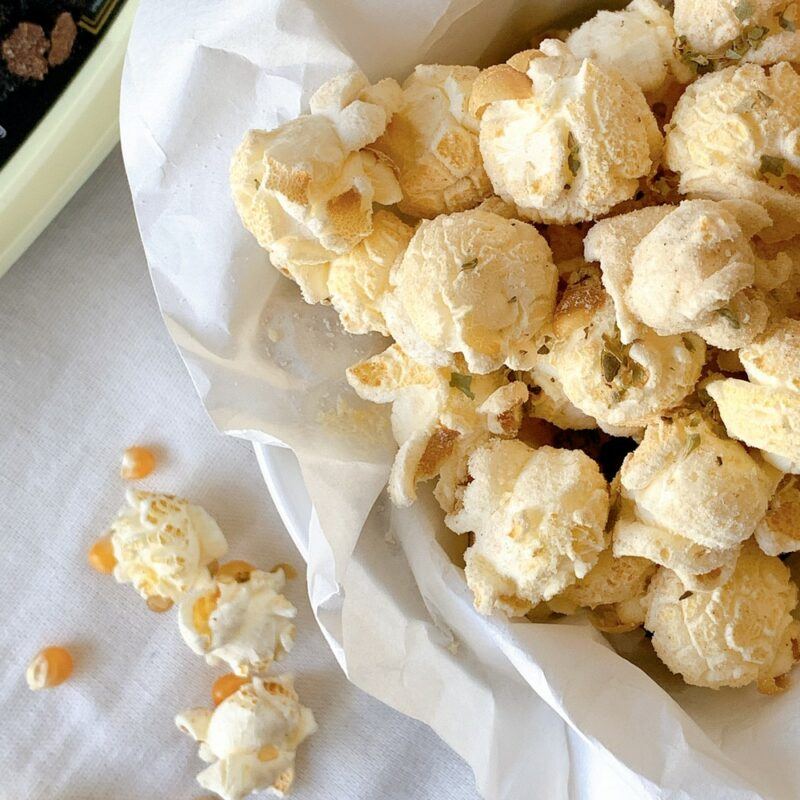 White paper with truffle popcorn