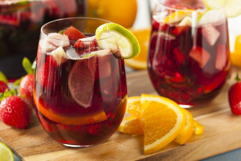 Two fresh sangrias that have been made with Fireball whisky