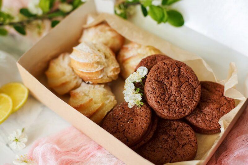 A box containing brownies or cookies for dessert