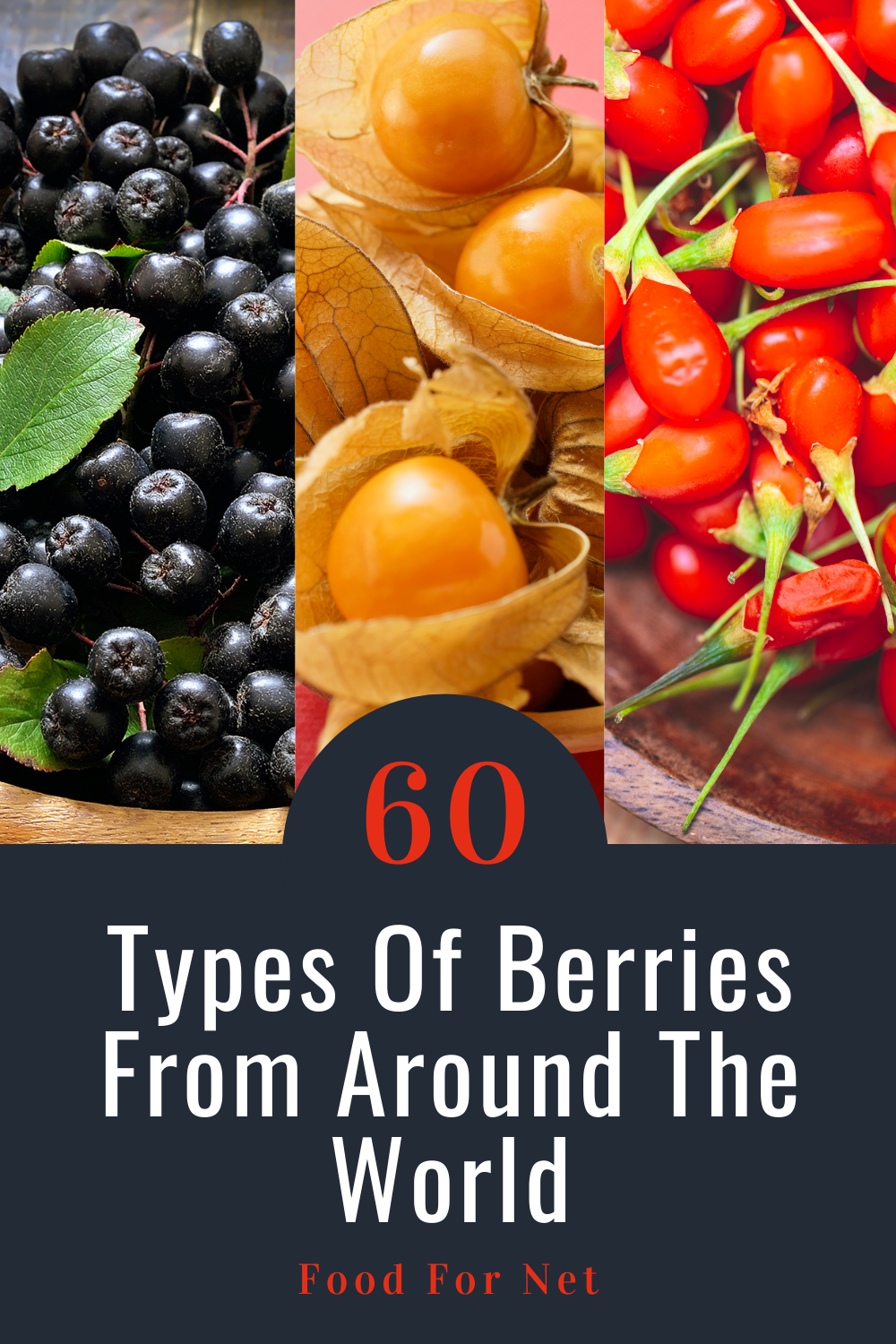 Three types of berries, including gooseberries and acai berries