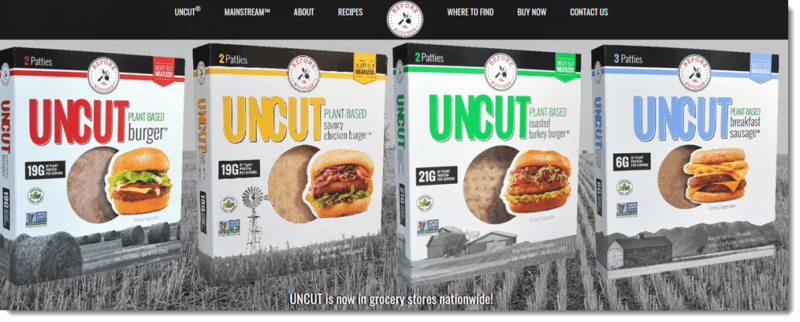 Four types of Uncut plant-based burger patties