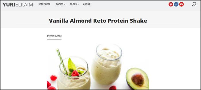 Vanilla Almond Protein Shake | Food For Net Website screenshot from Yuri Elkaim