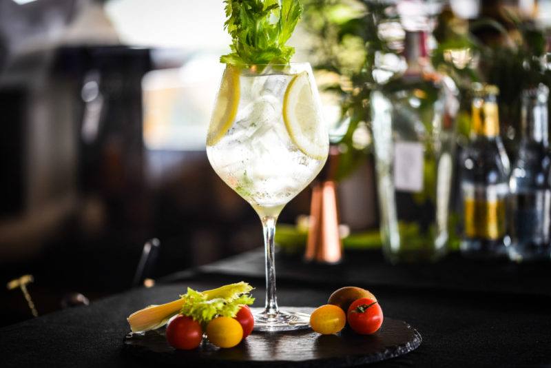 A gin and tonic that relies on celery and a variety of other ingredients