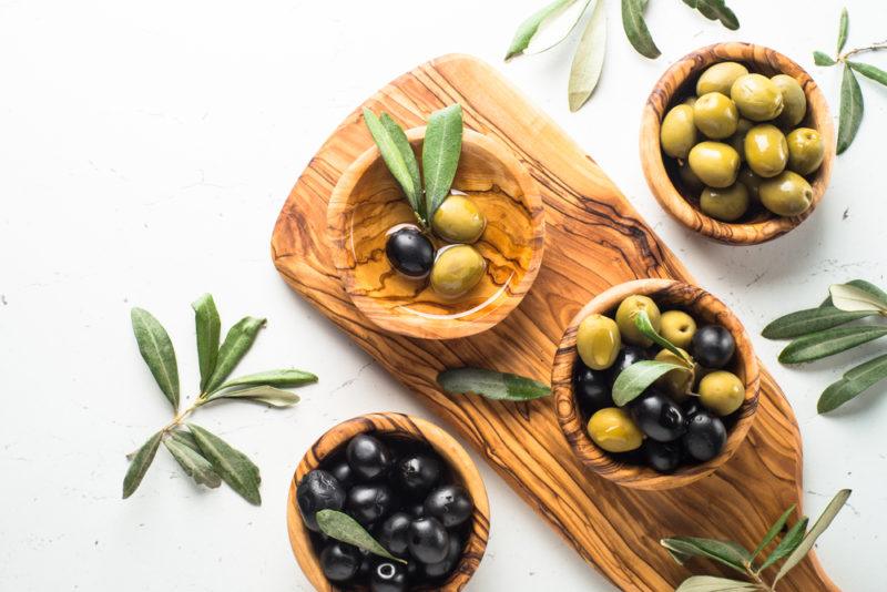 Various bowls of olives