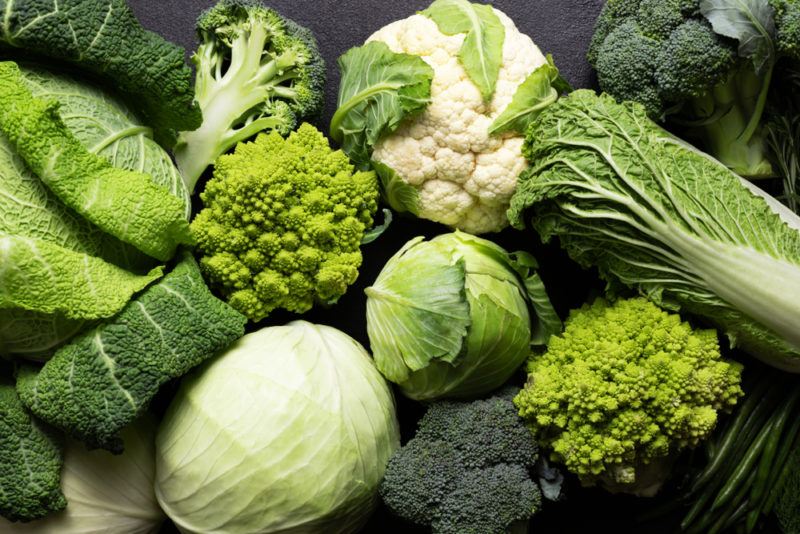 Various cabbages, cauliflower and broccoli