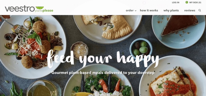 veestro meals website screenshot showing five different meals in various styles 