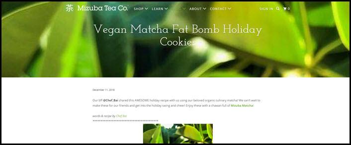 Website screenshot from Mizuba Tea Co. 