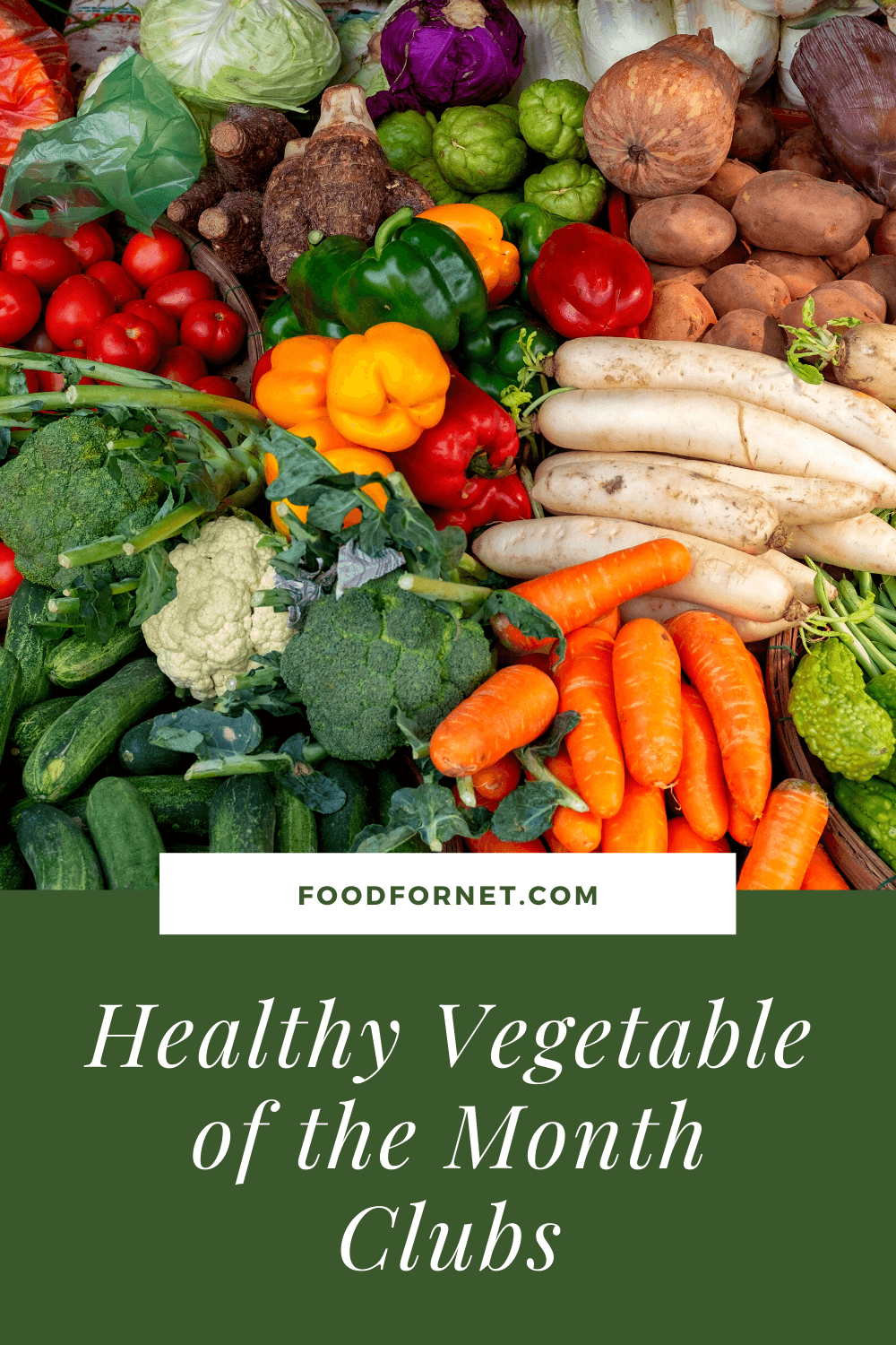 A selection of vegetables, including peppers, greens, potatoes and parsnips