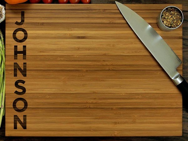 Vertical-Name-Cutting-Board | Food For Net A cutting board with the name Johnson engraved on one side.