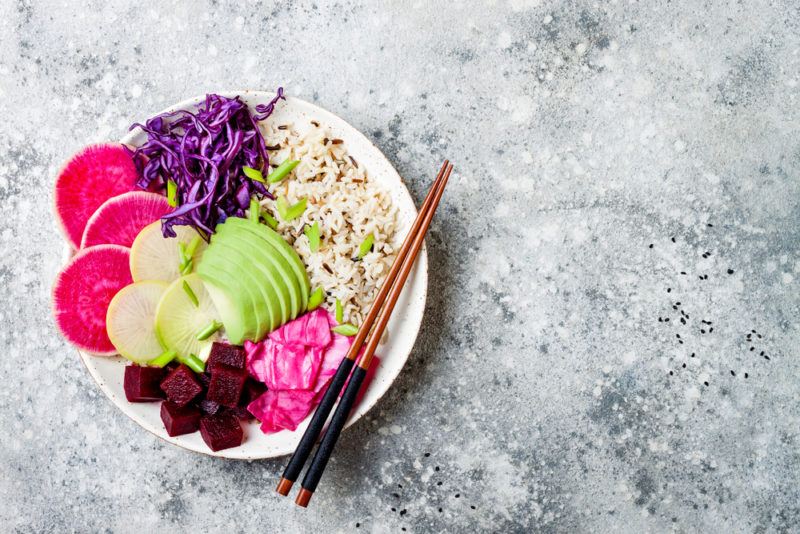 A vegan protein bowl with vibrant colors