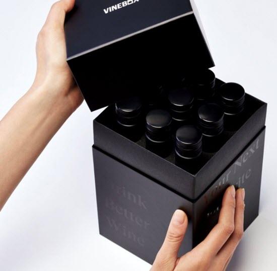 A black box with 9 tubes of wine