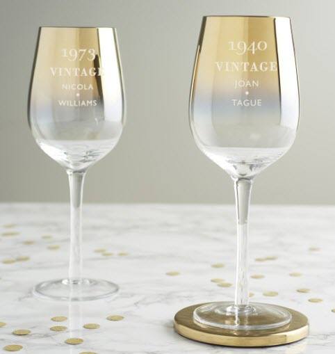Vintage Birthday Gold Wine Glasses | Food For Net Two wine glasses with an unusual golden hue