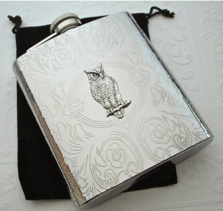 Vintage Owl Flask | Food For Net Stainless steel flask with embossing and an owl