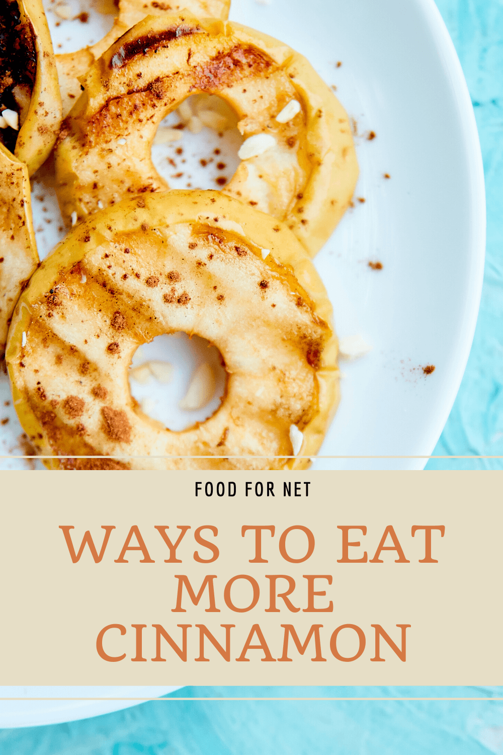 Baked apple rings on a white plate with cinnamon sprinkled on top