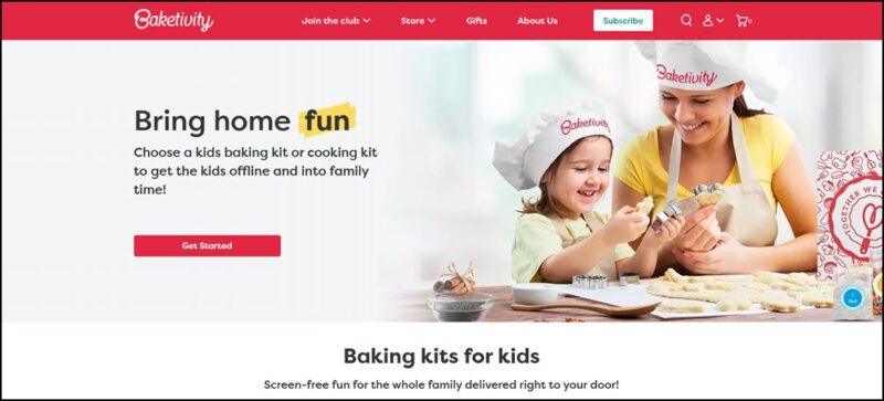 A mother and child baking using a baking kit from Baketivity