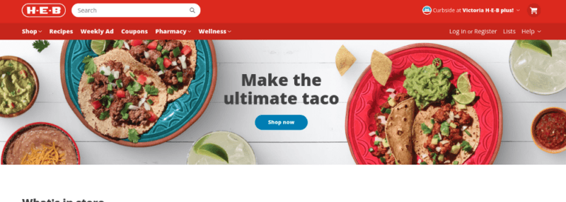 Website screenshot from HEB showing fresh tacos