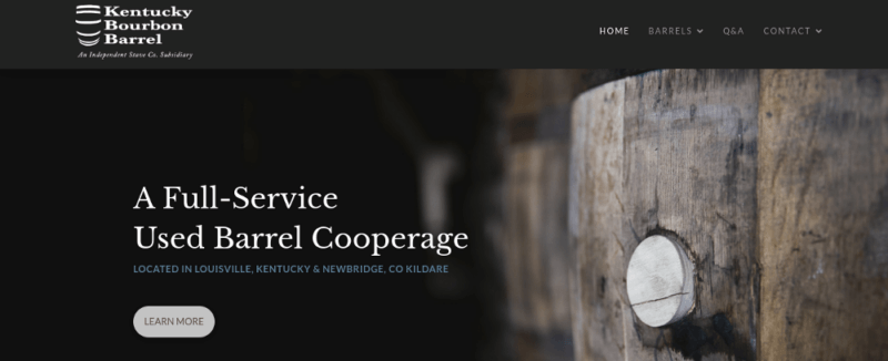 A website screenshot from the Kentucky Bourbon Barrel site, showing details about them being a Cooperage