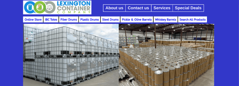 A website screenshot from Lexington Container Company showing many of their containers outside