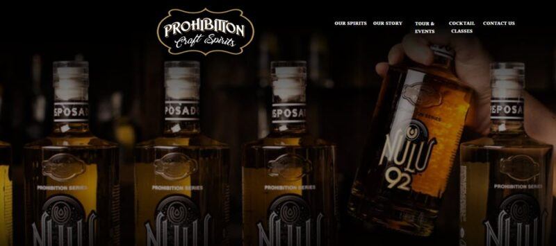 Website screenshot from Prohibition Craft Spirits