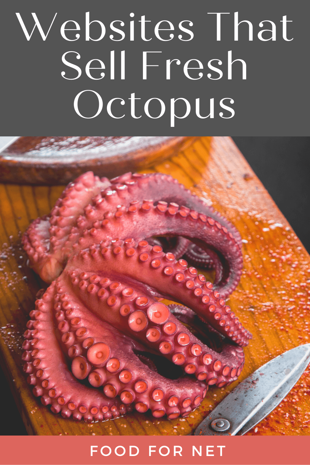 A fresh octopus on a wooden board with water droplets