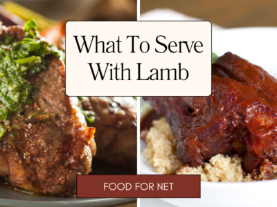Two examples of what to serve with lamb, including mint sauce and rice
