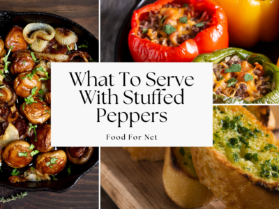 Garlic bread, mushrooms, and stuffed peppers, highlighting what to serve with stuffed peppers.
