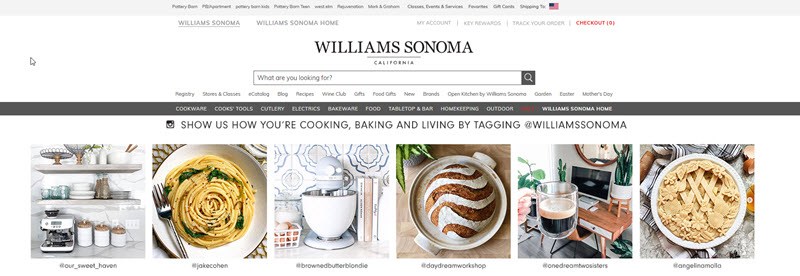 Williams Sonoma Website Screenshot showing various types of homeware