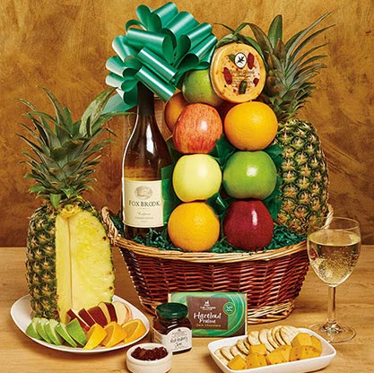 Wine And Fruit Charmer – Chardonnay | Food For Net A basket with a large selection of fresh fruit