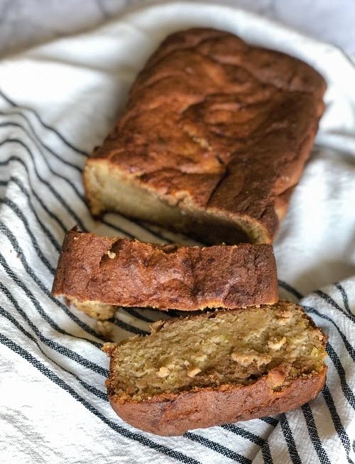 Chunky banana bread slices on a cloth