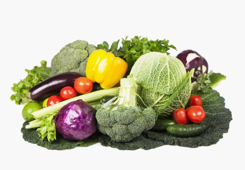 cabbage, tomatoes, cucumber, broccoli, bell peppers, eggplants, tomatoes, and broccoli on a white background