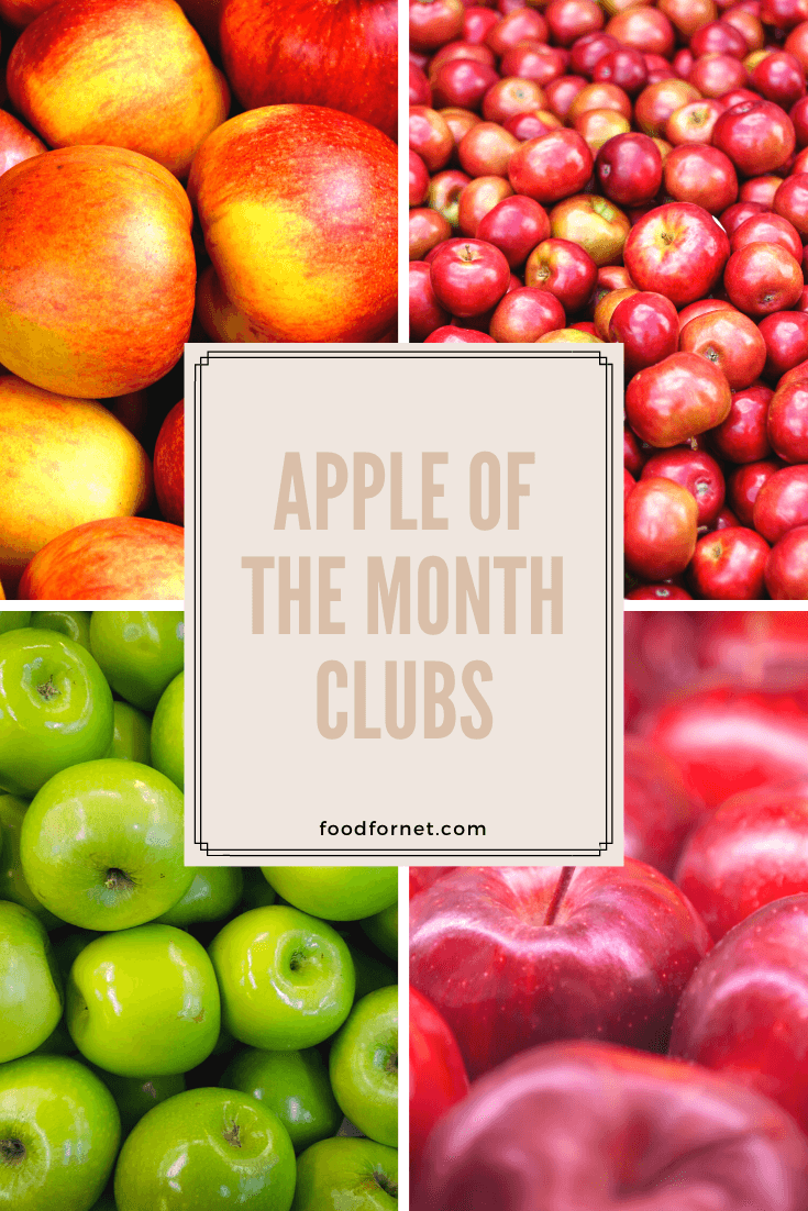 four types of apples you can get in apple of the month clubs including granny smith, red delicious, fuji, and pink lady