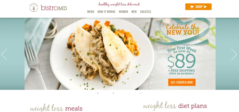 BistroMD website screenshot with picture of gluten-free taco with meat and veggies