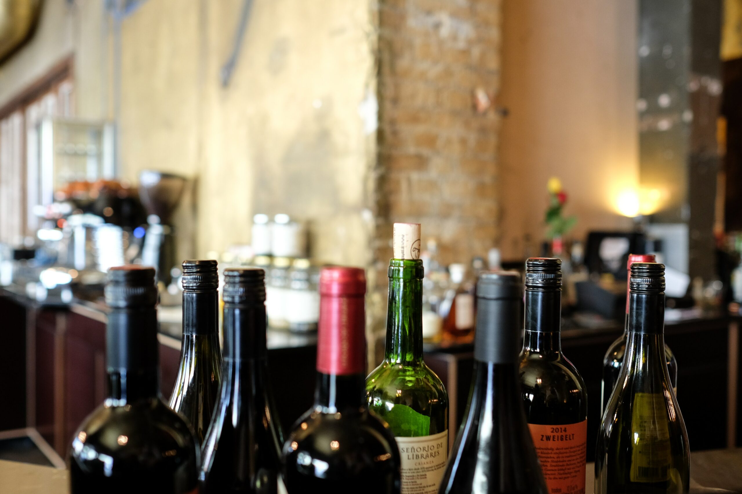 Bar with bottles of red and white wine