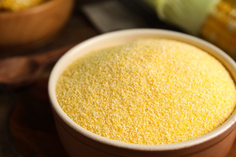 a closeup image of a bowl full of cornmeal