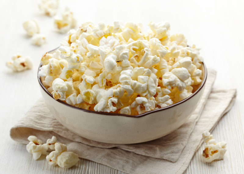 Plain popcorn in a bowl. 