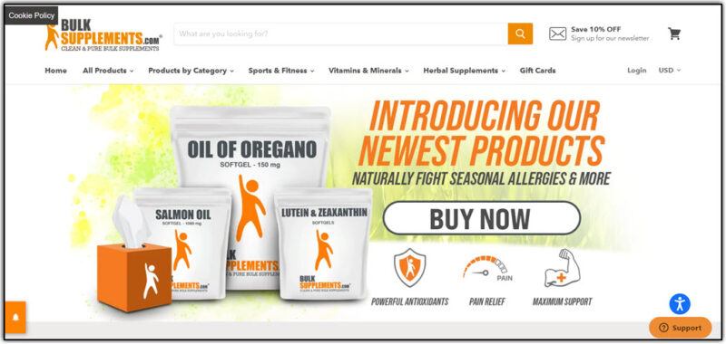 bulk supplements homepage screenshot