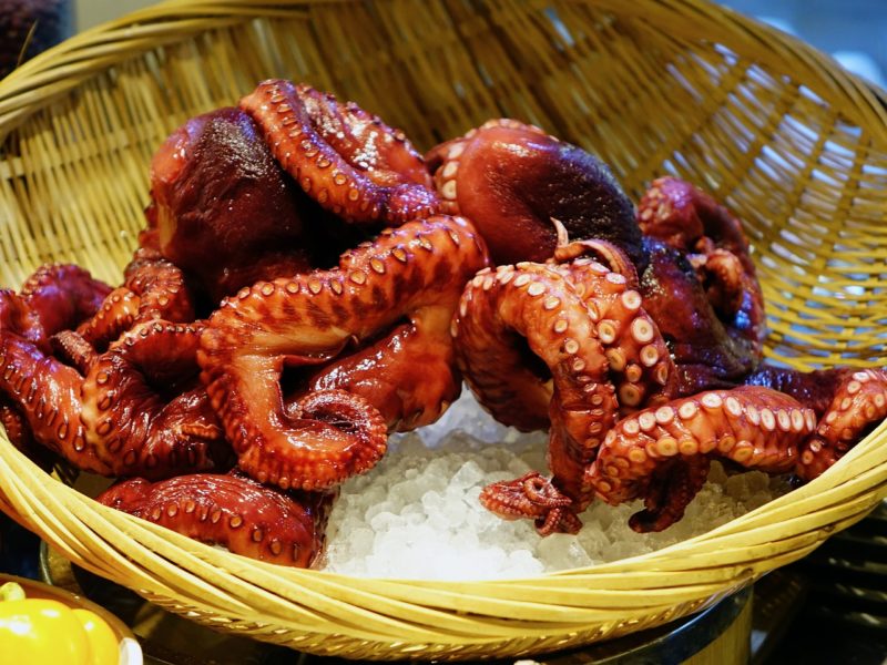 cooked octopus in a basket to represent where to buy fresh octopus online 