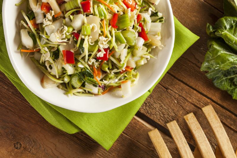 ramen salad on a white plate